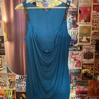 Vintage 2000s Turkuaz Drapeli Uzun Bluz/Elbise