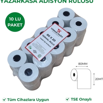80X20 Termal Rulo 1 Paket 10 Adet Yazarkasa Adisyon Rulosu TSE Belgeli