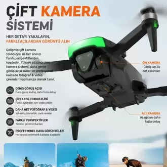 Fırçasız Motorlu Katlanabilir Drone 480P Çift Kamera, WiFi FPV, 360° Engel Algılama, 2 Batary