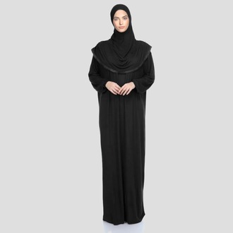 Kadın Tesettür Pamuklu Başörtülü Namaz Elbisesi Dantelli Tek Parça Penye Kumaş 
