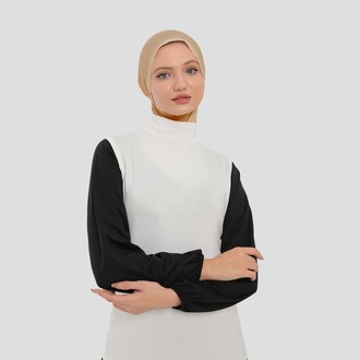 Kadın Sıfır Kollu Yarım Balıkçı Yakalı Penye Likralı Body