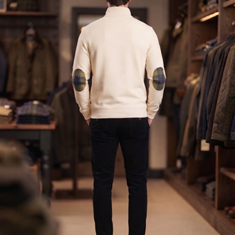 Barbour Dirsek Yamalı Fermuarlı Yaka Erkek Sweatshirt - Krem