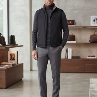 Loro Piana Premium Siyah Fermuarlı Şık Yelek