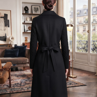 Max Mara Siyah Kuşaklı ve Triko Kollu Kaşe Kaban / Palto