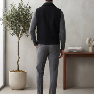 Loro Piana Premium Siyah Fermuarlı Cep Detaylı Yelek