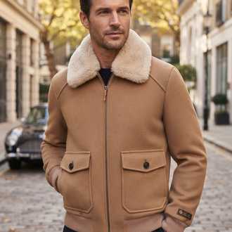 Loro Piana Taba Renk Kürklü Yaka Lüks Bomber Ceket / Mont