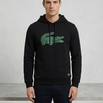 Lacoste Erkek Kapüşonlu Büyük Logo Detaylı Siyah Sweatshirt