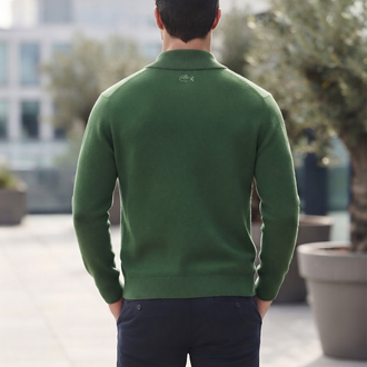 Lacoste Fermuarlı Dik Yaka Erkek Triko Sweatshirt - Yeşil