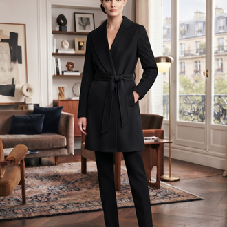 Max Mara Siyah Kuşaklı ve Triko Kollu Kaşe Kaban / Palto