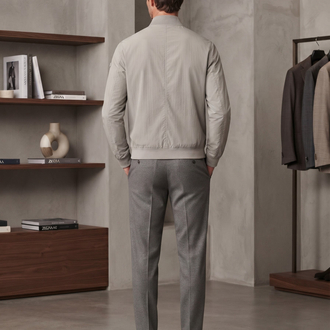 Zegna Premium Açık Gri Fermuarlı Bomber Ceket