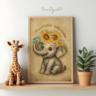Feel Good Elephant — Vintage Kraft Premium Printable Art