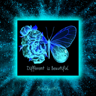 Different Is Beautiful Blue Butterfly — Premium Horizontal Cyber Goth Art by SoulAnchor