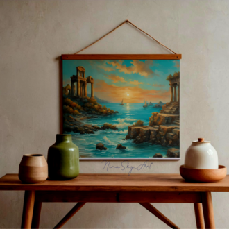 Sunset Yachting Near Ancient Ruins Panel 3 — Premium Printable Art