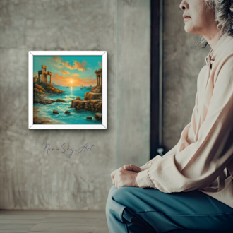 Sunset Yachting Near Ancient Ruins Panel 3 — Premium Printable Art