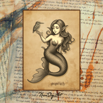 Memories Elf Mermaid — Vintage Kraft Premium Printable Art
