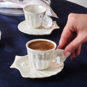Karaca İstiridye Lüsterli 6 Kişilik Kahve Fincan Takımı 90 ml