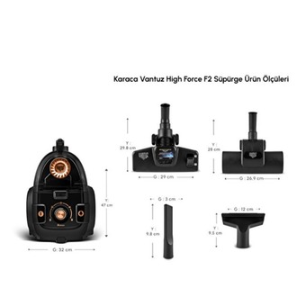 Karaca Vantuz High Force F2 2 Lt Hazneli Matte Black Copper Süpürge 899 W