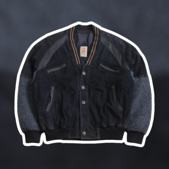 90s VOLS NOUS Süet Deri-Yün Bomber Ceket