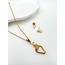 Quill Çelik Küpe ve Kolye Set - Gold