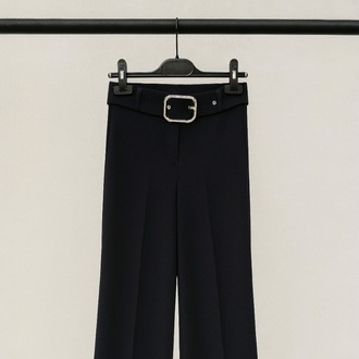 Lacivert Kemer Detaylı Kumaş Pantalon