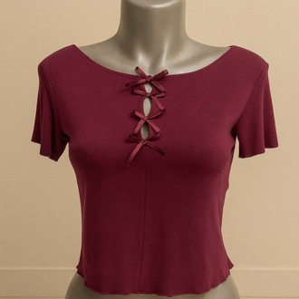 Fiyonk Detaylı Mürdüm T-Shirt