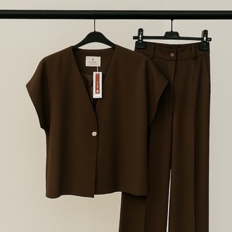 Premium Acı Kahve Yelek Pantalon Takım