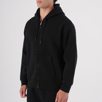Fermuarlı Kapüşonlu Hoodie Sweatshirt Siyah