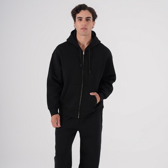 Fermuarlı Kapüşonlu Hoodie Sweatshirt Siyah