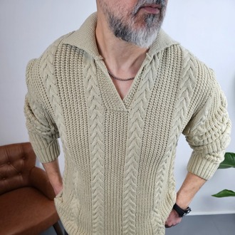 Oversize Golf Yaka Kazak Taş Rengi