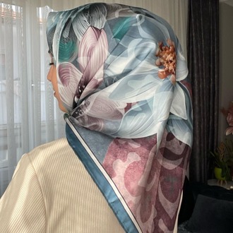 Levidor Desenli Twill İpek Eşarp - Mavi