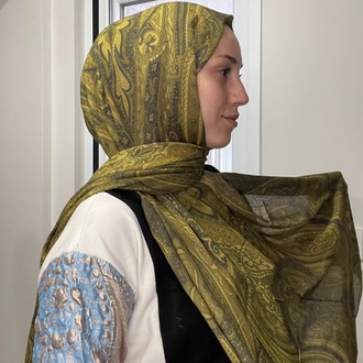 Luvensara Desenli Ipek Şal Pd1 - Yeşil