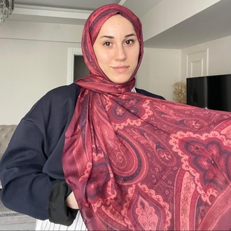 Luvensara Desenli Ipek Şal Pd1 - Bordo
