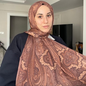 Luvensara Desenli Ipek Şal Pd1 - Sütlü Kahve