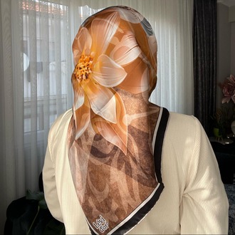Levidor Desenli Twill İpek Eşarp - Turuncu