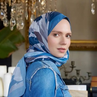 Madame Polo - Seremoni Koleksiyonu Pure Desen Şal - Kot Mavisi