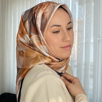 Levidor Desenli Twill İpek Eşarp - Turuncu