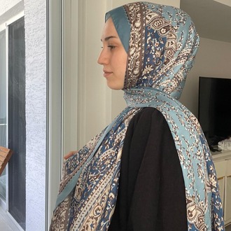Luvensara - Hint ipeği Şal D.2 - Mavi/Vizon