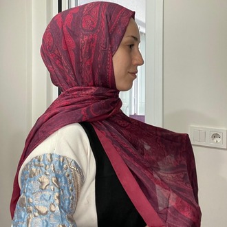 Luvensara Desenli Ipek Şal Pd1 - Kırmızı