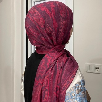 Luvensara Desenli Ipek Şal Pd1 - Kırmızı