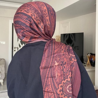 Luvensara Desenli Ipek Şal Pd1 - Siyah/Bordo