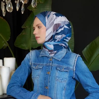 Madame Polo - Seremoni Koleksiyonu Pure Desen Şal - Kot Mavisi