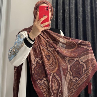 Luvensara Desenli Ipek Şal Pd1 - Çikolatalıkahve