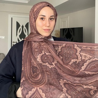 Luvensara Desenli Ipek Şal Pd1 - Kahve