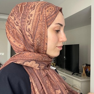 Luvensara Desenli Ipek Şal Pd1 - Sütlü Kahve
