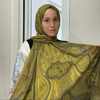 Luvensara Desenli Ipek Şal Pd1 - Yeşil