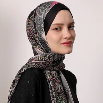 Luvensara - Hint ipeği Şal D.3 - Siyah/Pembe