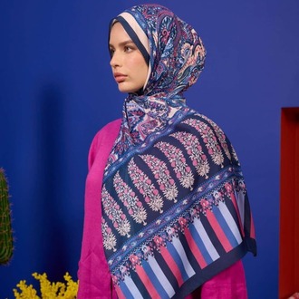 İpekhan Marrakech Koleksiyon Soft Şal 3049 - Gece Mavisi Pembe 10