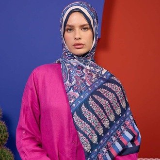 İpekhan Marrakech Koleksiyon Soft Şal 3049 - Gece Mavisi Pembe 10