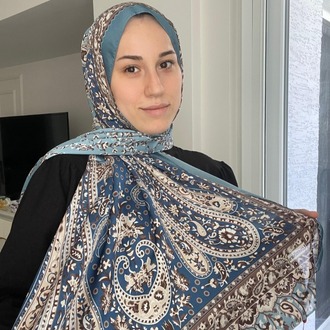 Luvensara - Hint ipeği Şal D.2 - Mavi/Vizon