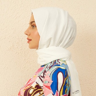 Madame Polo Luxury Pamuk Kraş Şal - Beyaz